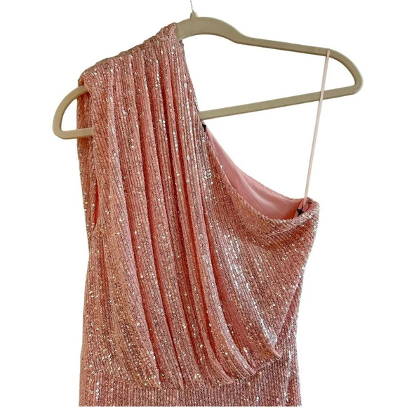 Jay Godfrey Georgia Sequin Sz 6 One Shoulder Wide Leg Pink Jumpsuit - Picture 4 of 6